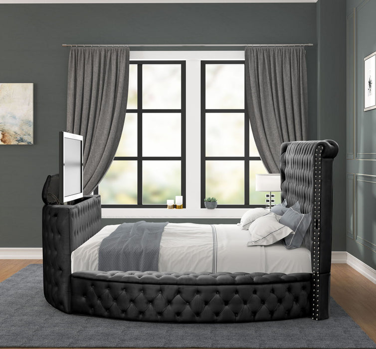 Maya Modern Style Crystal Tufted Queen Bed Made With Wood In Black
