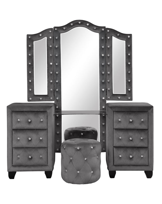 Maya Crystal Tufted King 4 Piece Vanity Bedroom Set Made With Wood In Gray