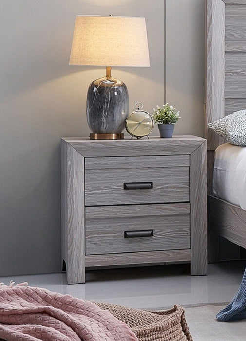 Contemporary Nightstand End Table With Two Storage Drawers Gray Rustic Finish Bedroom Wooden Furniture