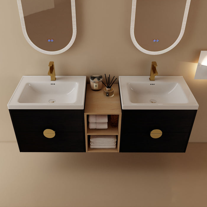 60" Wall - Mounted Bathroom Vanity With Sink, And A Small Storage Shelves (Kd - Packing) Bvc07660Bct