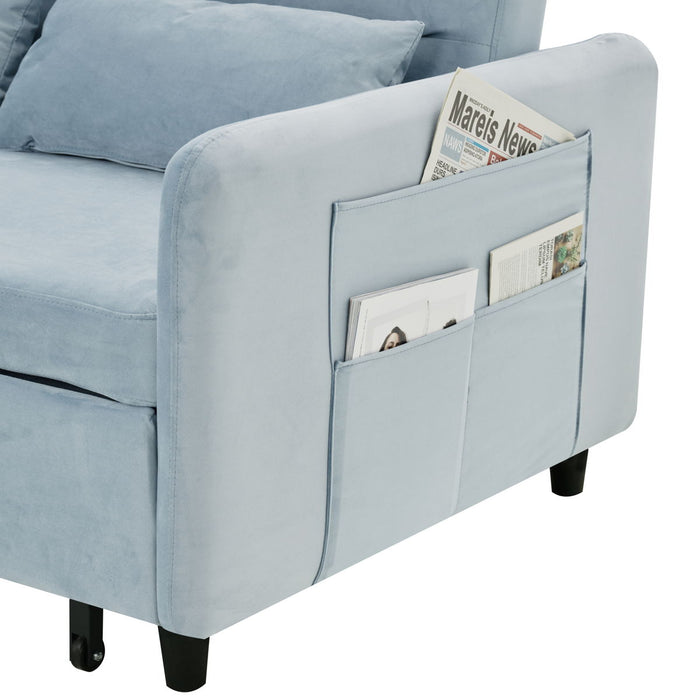 Sofa Pull-Out Bed Includes Two Pillows Light Blue Velvet Sofa With Small Space