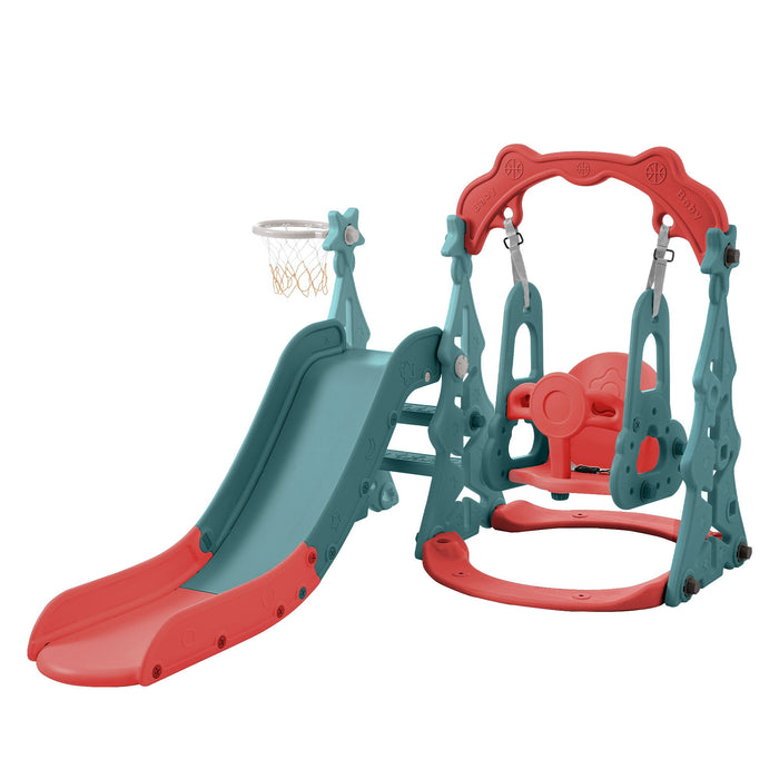 Toddler Slide And Swing Set 3 In 1, Kids Playground Climber Swing Playset With Basketball Hoops, Freestanding Combination Indoor & Outdoor