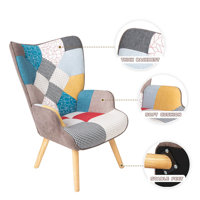 Accent Chair With Ottoman, Living Room Chair And Ottoman Set, Comfy Side Armchair, Creative Splicing Cloth Surface - Colorful