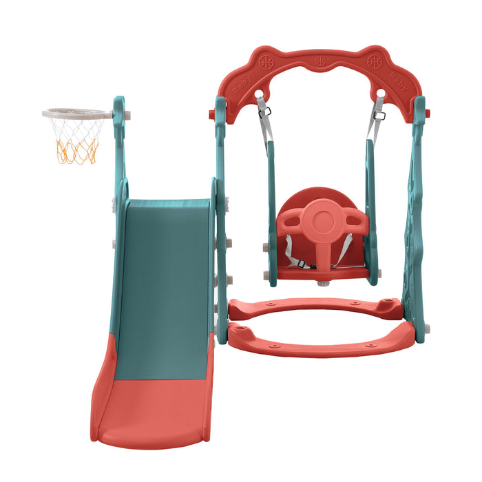 Toddler Slide And Swing Set 3 In 1, Kids Playground Climber Swing Playset With Basketball Hoops, Freestanding Combination Indoor & Outdoor