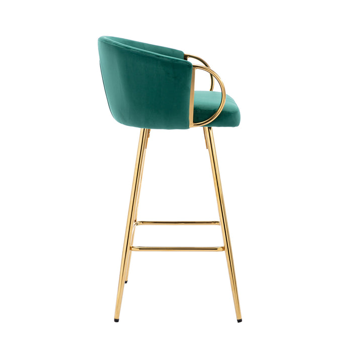 (Set of 2) Bar Stools, With Chrome Footrest And Base / Golden Leg Simple Bar Stool, Green