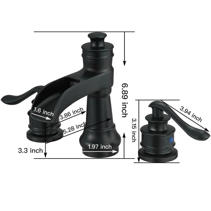8" Waterfall Widespread 2 - Handle Bathroom Faucet With Pop - Up Drain Assembly In Matte Black