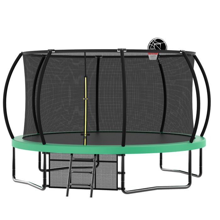14 Feet Recreational Kids Trampoline With Safety Enclosure Net & Ladder, Recreational Trampolines