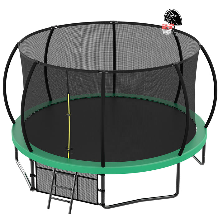 14 Feet Recreational Kids Trampoline With Safety Enclosure Net & Ladder, Recreational Trampolines