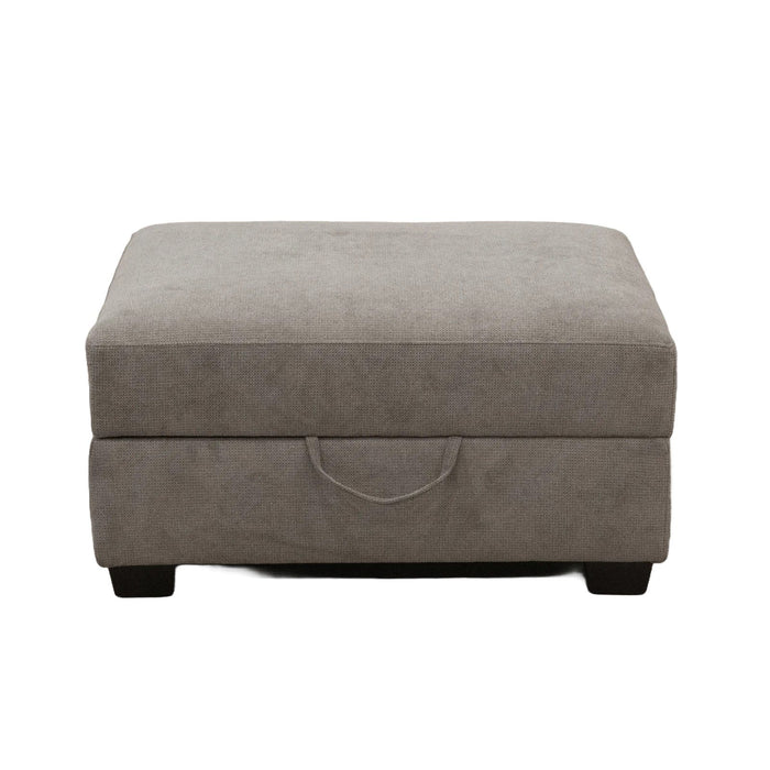 Classic Living Room Storage Ottoman, Fabric Upholstered Footstool With Storage Cabinet, Hardwood Frame, Gray
