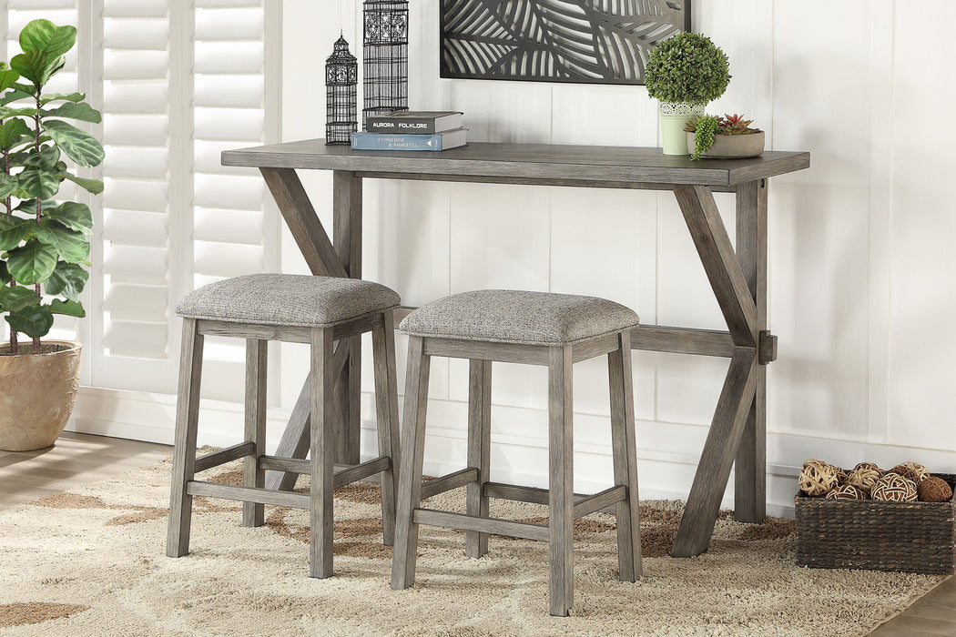 3 Piece Pack Counter Height Set Table And 2 Barstools Upholstered Seat Gray Finish Dining Kitchen Furniture
