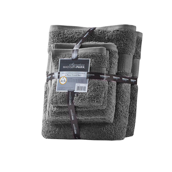 100% Egyptian Cotton 6 Piece Towel Set - Charcoal