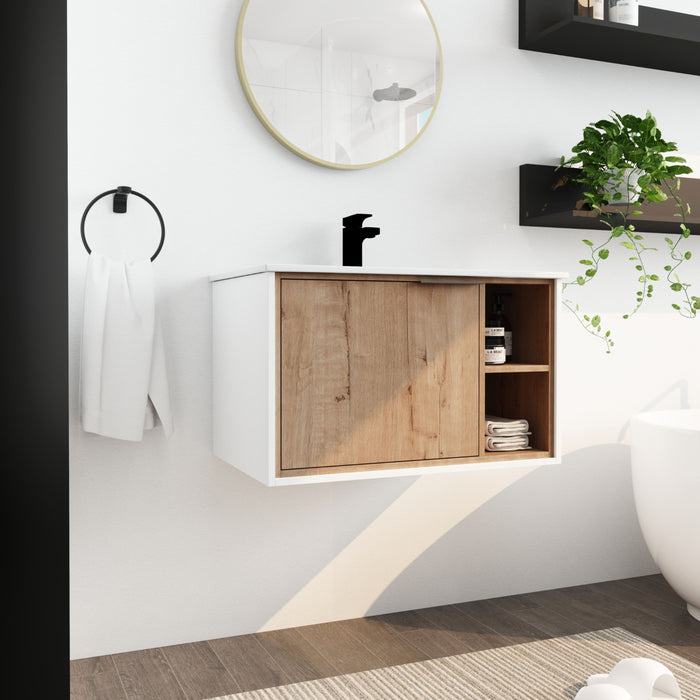30" Floating Wall - Mounted Bathroom Vanity With Ceramics Sink & Soft - Close Cabinet Door