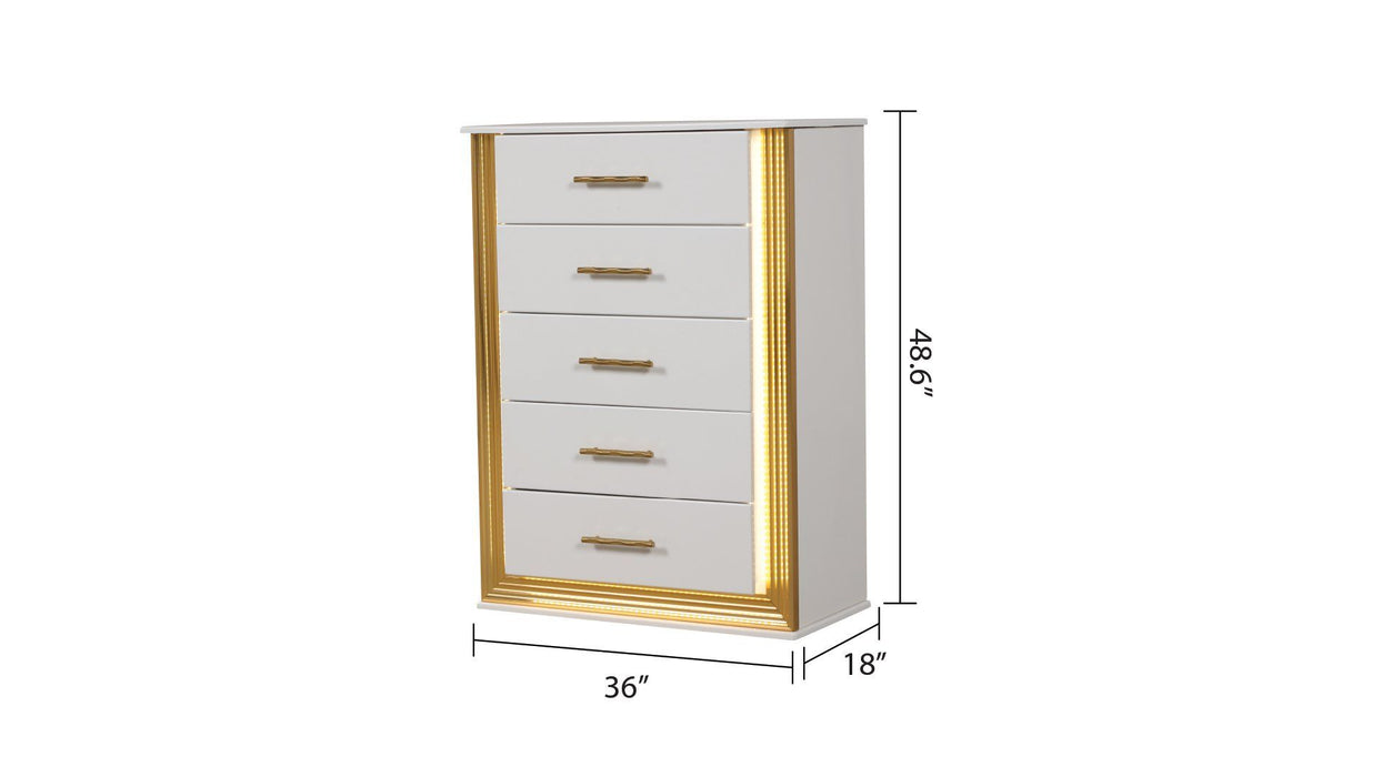 Obsession Contemporary Style 5 - Drawer Chest Made With Wood & Gold Finish