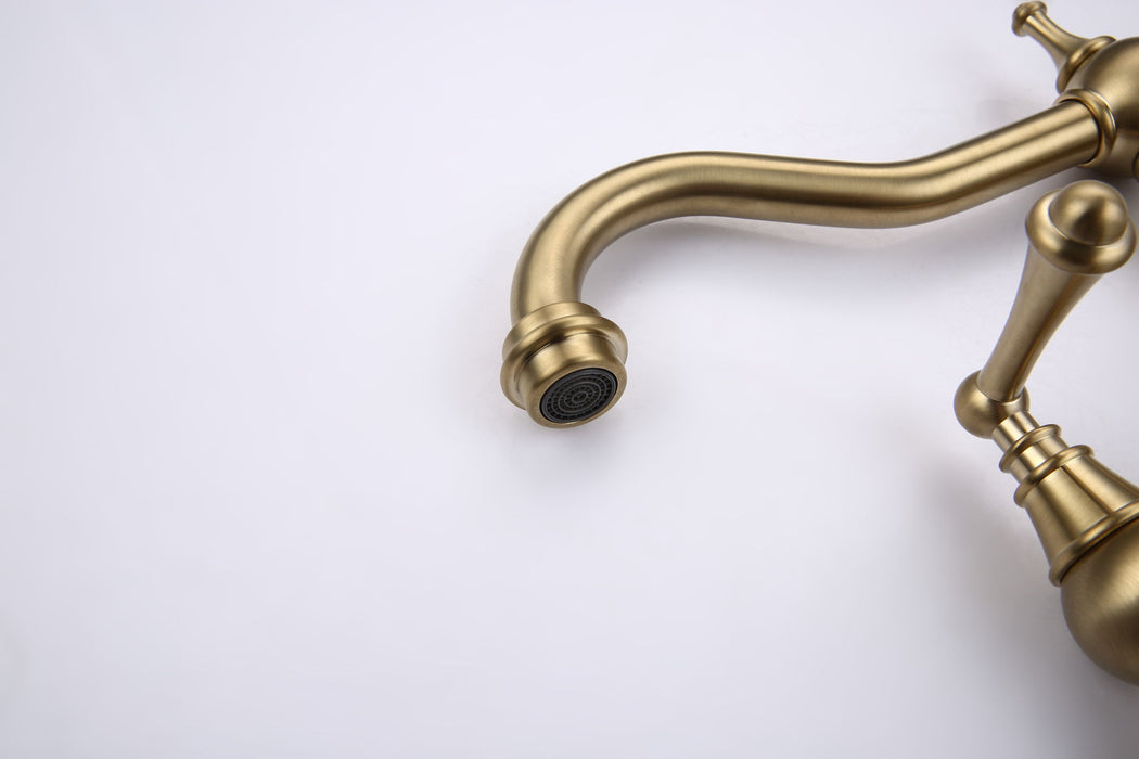 Double Handle Widespread Kitchen Faucet With Traditional Handles - Gold