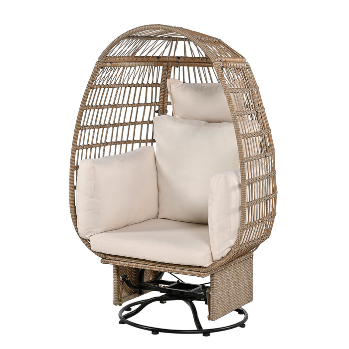 Trexm Outdoor Swivel Chair With Cushions, Rattan Egg Patio Chair With Rocking Function For Balcony, Poolside And Garden (Natural Wicker / Beige Cushion)
