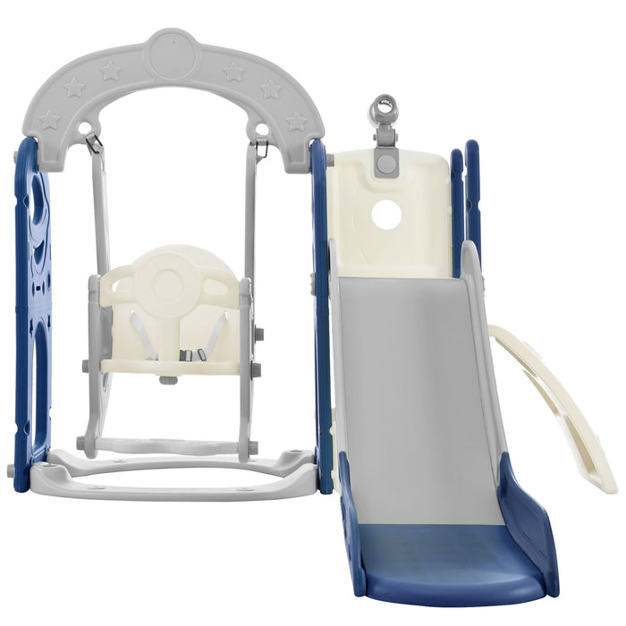 Toddler Slide And Swing Set 5 In 1, Kids Playground Climber Slide Playset With Telescope, Freestanding Combination For Babies Indoor & Outdoor - Grey / Blue