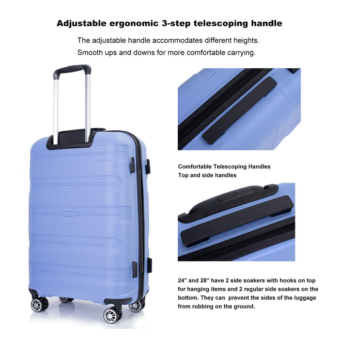 Hardshell Suitcase Spinner Wheels Pp Luggage Sets Lightweight Durable Suitcase With Tsa Lock, 3 Piece Set (20 / 24 / 28) Purplish Blue