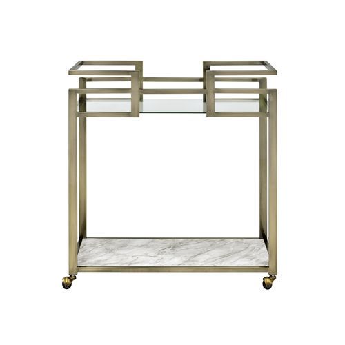 Neilo - Kitchen Cart - Clear Glass, Faux Marble & Wire Brass Finish Unique Piece Furniture