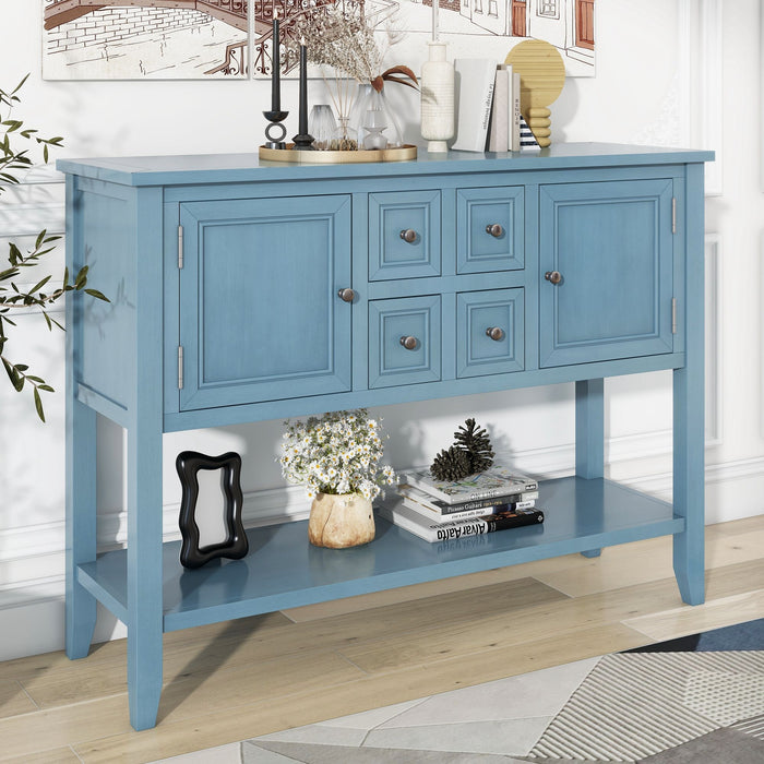 Trexm Cambridge Series Ample Storage Vintage Console Table With Four Small Drawers And Bottom Shelf For Living Rooms, Entrances And Kitchens (Dark Blue)