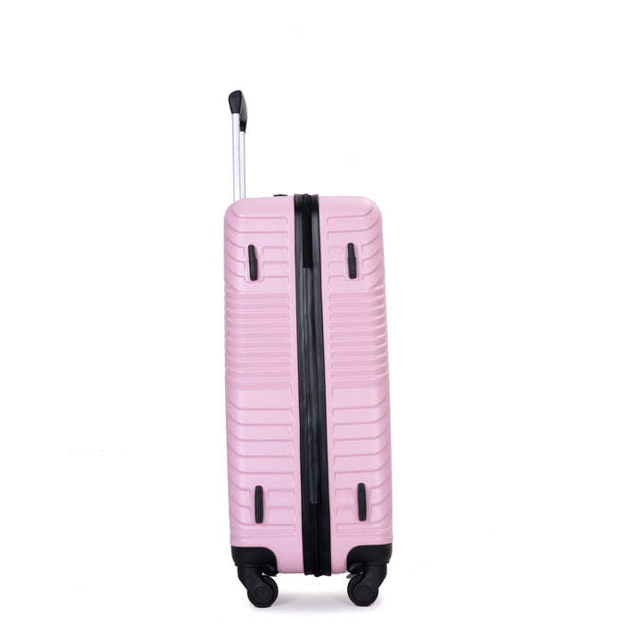 3 Piece Luggage Sets Pc+Abs Lightweight Suitcase With Two Hooks, Spinner Wheels, (20/24/28) Pink