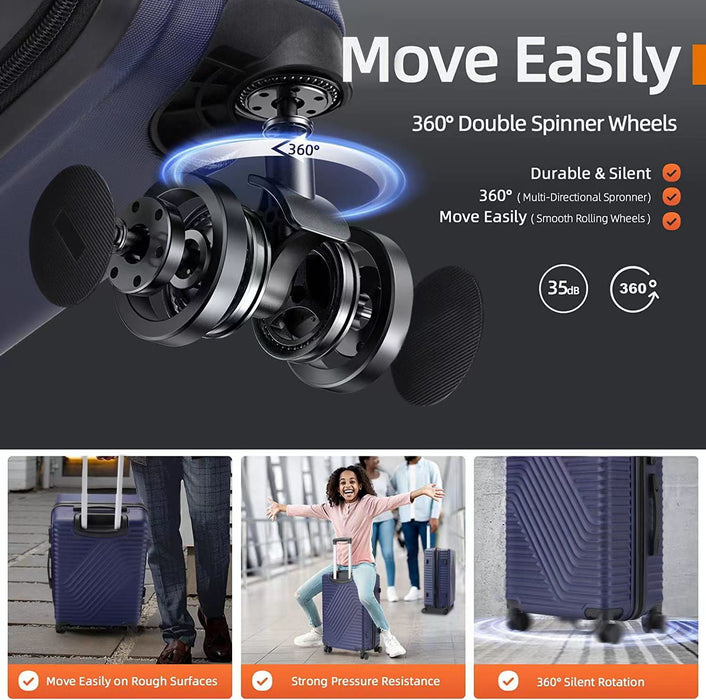 Hardshell Luggage Sets 3 Piece Double Spinner Wheels Suitcase With Tsa Lock 20" 24" 28" - Blue