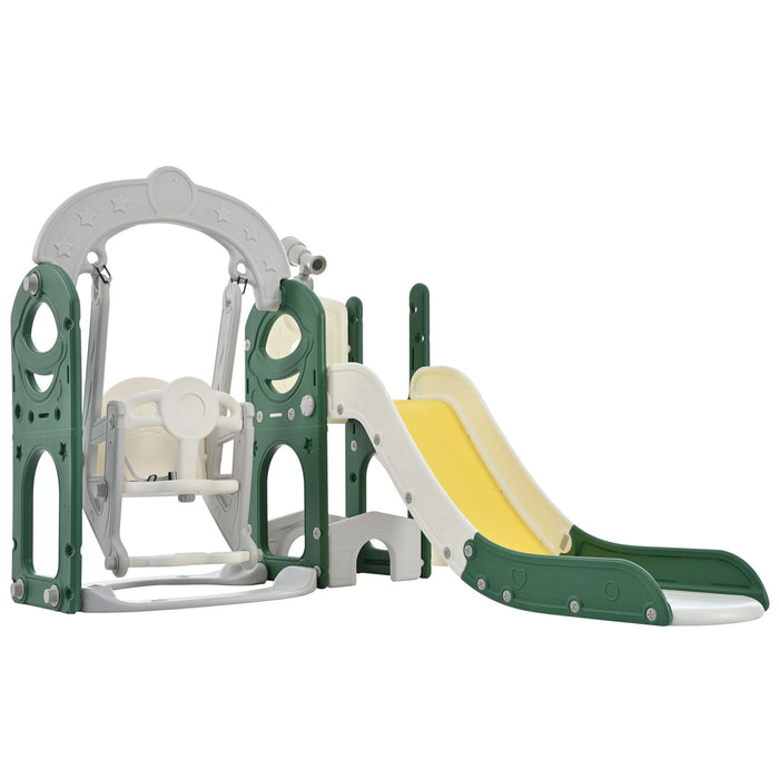 Toddler Slide And Swing Set 5 In 1, Kids Playground Climber Slide Playset With Telescope, Freestanding Combination For Babies Indoor & Outdoor - Yellow