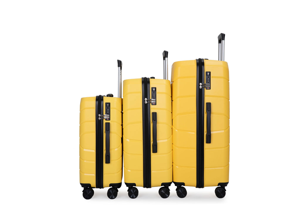 Hardshell Suitcase Spinner Wheels Pp Luggage Sets Lightweight Durable Suitcase With Tsa Lock, 3 Piece Set (20 / 24 / 28), Yellow
