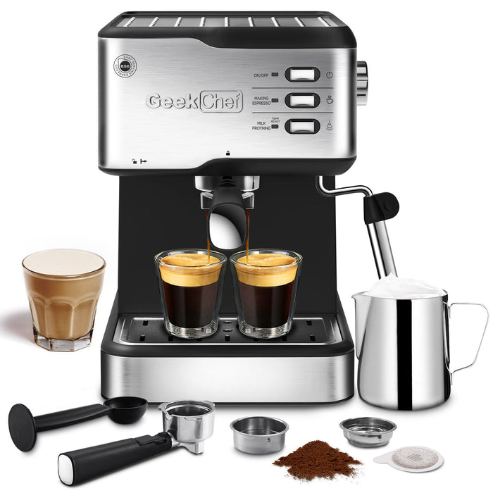 Geek Chef Espresso Machine, Espresso And CapPuccino Latte Maker 20 Bar Pump Coffee Machine Compatible With Ese Pod Capsules Filter & Milk Frother Steam Wand, 950W, 1.5L Water Tank