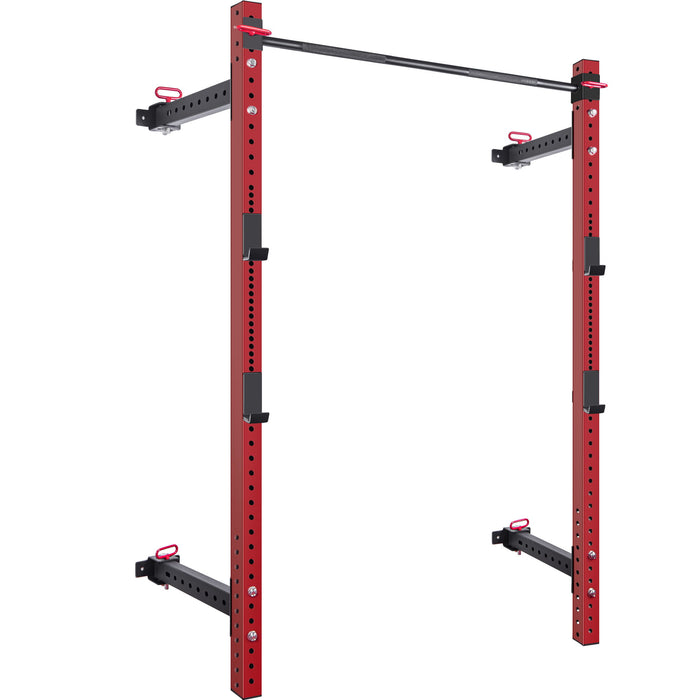 Wall Mounted Folding Squat Rack - Folding Squat Power Rack For 1000Lbs Capacity With Pull Up Bar And J Cups, Space Saving Home Gym Equipment