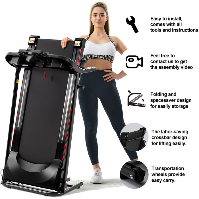 Folding Treadmill With Incline 2.5Hp 12Km / H Electric Treadmill For Home Foldable, Bluetooth Music Cup Holder Heart Rate Sensor Walking Running Machine For Indoor Home Gym Exercise Fitness