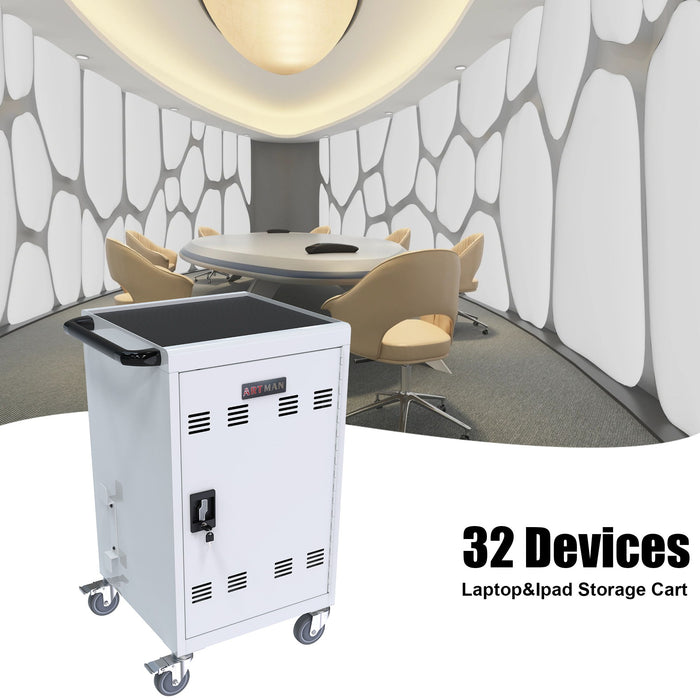 Mobile Charging Cart And Cabinet For Tablets Laptops 32 - Device (White)