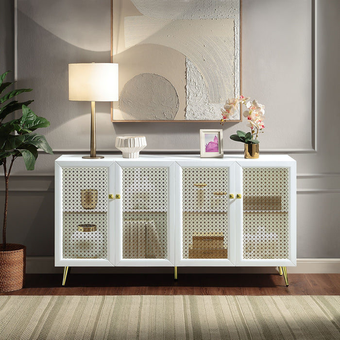 Acme Gaerwn Console Cabinet With Led, White High Gloss Finish