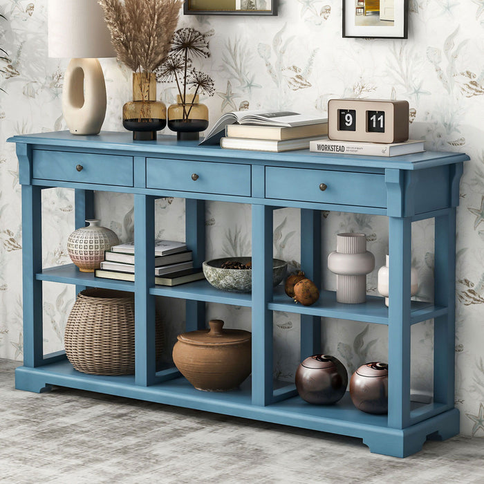 Trexm Retro Console Table/Sideboard With Ample Storage, Open Shelves And Drawers For Living Room (Navy)