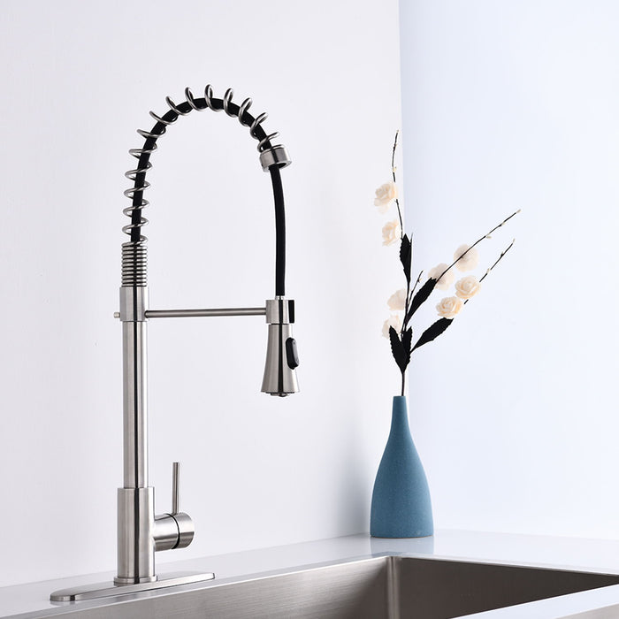 Commercial Modern Single Handle Spring High Arc Kitchen Faucet Brushed Nickel