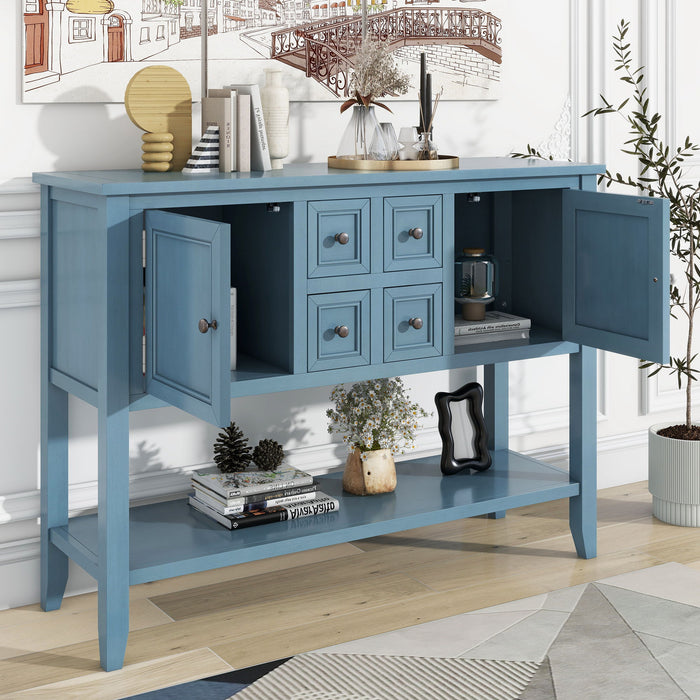 Trexm Cambridge Series Ample Storage Vintage Console Table With Four Small Drawers And Bottom Shelf For Living Rooms, Entrances And Kitchens (Dark Blue)