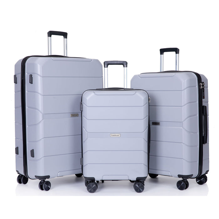 Hardshell Suitcase Spinner Wheels Pp Luggage Sets Lightweight Suitcase With Tsa Lock, 3 Piece Set (20 / 24 / 28), Silver