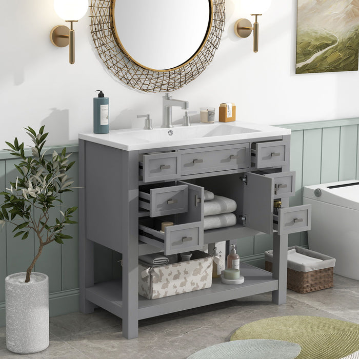 36'' Bathroom Vanity With Top Sink, Modern Bathroom Storage Cabinet With 2 Soft Closing Doors And 6 Drawers