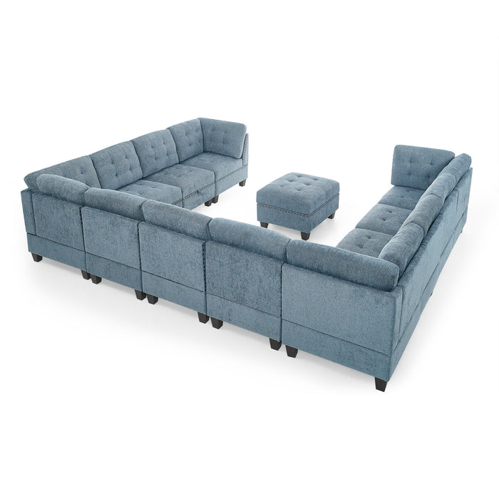 U-Shape Modular Sectional Sofa, Diy Combination, Includes Seven Single Chair, Four Corner And One Ottoman, Navy Blue