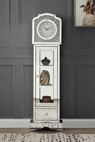 Noralie - Grandfather Clock - Mirrored & Faux Diamonds Unique Piece Furniture