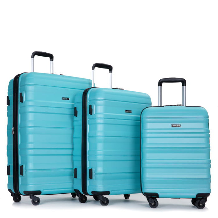 Expandable 3 Piece Luggage Sets Pc Lightweight & Durable Suitcase With Two Hooks, Spinner Wheels, Tsa Lock, (21 / 25 / 29) Aqua Blue
