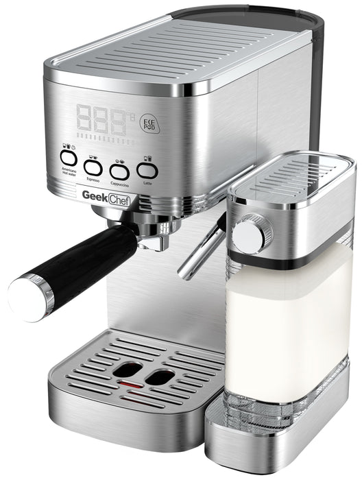 Geek Chef Espresso And Cappuccino Machine With Automatic Milk Frother, 20Bar Espresso Maker For Home, For Cappuccino Or Latte, With Ese Pod Filter, Stainless Steel, Gift For Coffee Lover