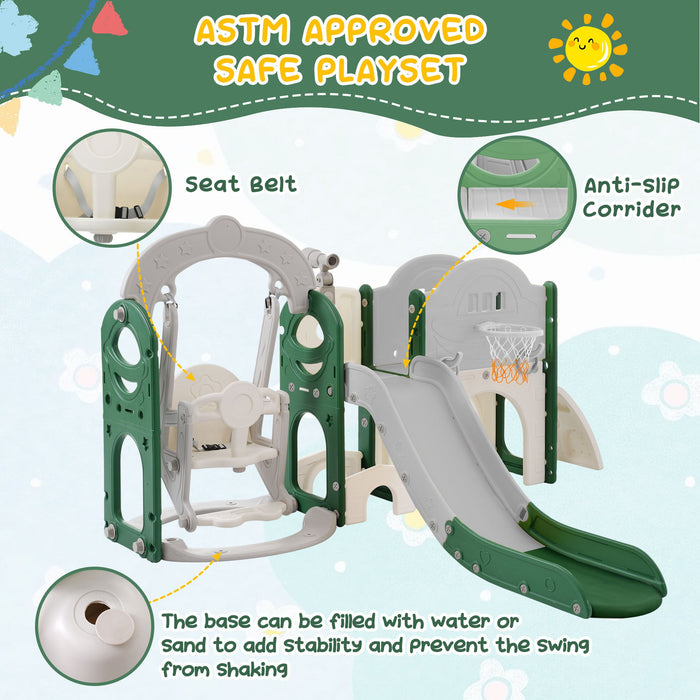 Toddler Slide And Swing Set 8 In 1, Kids Playground Climber Slide Playset With Basketball Hoop Freestanding Combination For Babies Indoor & Outdoor