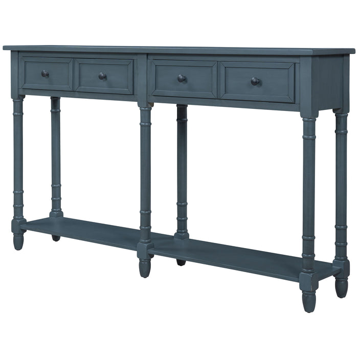 Trexm Console Table Sofa Table Easy Assembly With Two Storage Drawers And Bottom Shelf For Living Room, Entryway (Antique Navy)