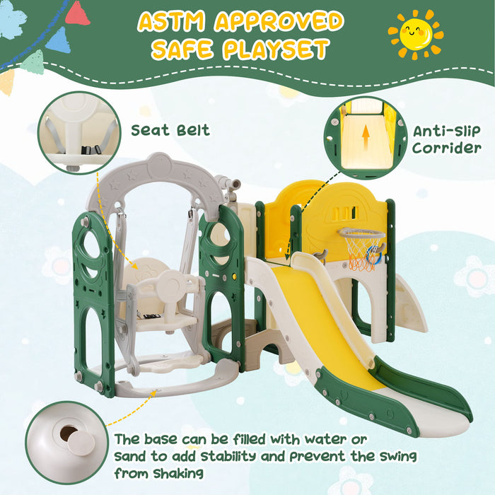 Toddler Slide And Swing Set 8 In 1, Kids Playground Climber Slide Playset With Basketball Hoop Freestanding Combination For Babies