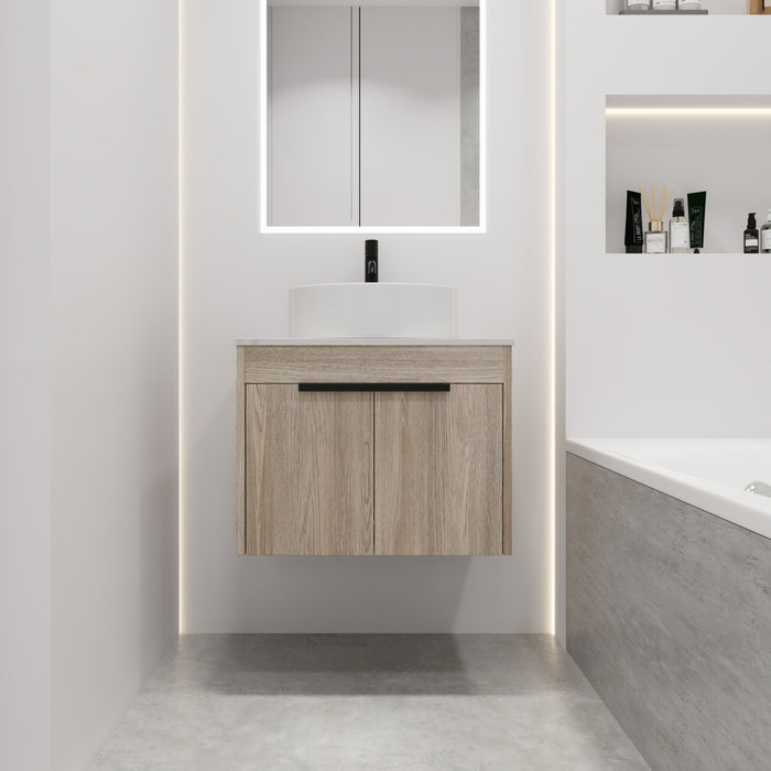 24" Modern Design Float Bathroom Vanity With Ceramic Basin Set, Wall Mounted White Oak Vanity With Soft Close Door, KD-Packing, KD-Packing, 2 Pieces Parcel, Top - Bab400Mowh