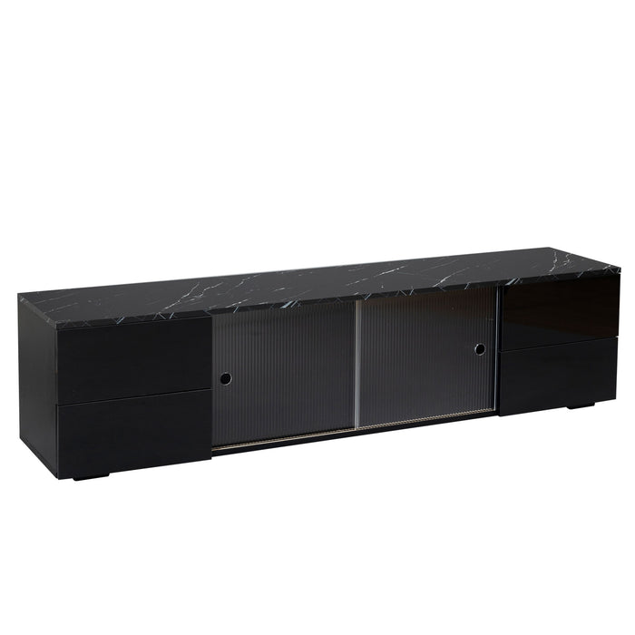 TV Stand, Tvcabinet, Entertainment Center, TV Console, Media Console, With Led Remote Control Lights, Roof Gravel Texture, Uv Drawer Panels, Sliding Doors, Can Be Placed In The Living Room, Bedroom - Black