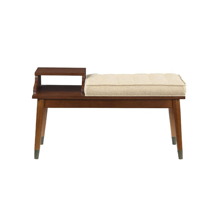 Baptis - Bench - Beige Fabric & Walnut Unique Piece Furniture