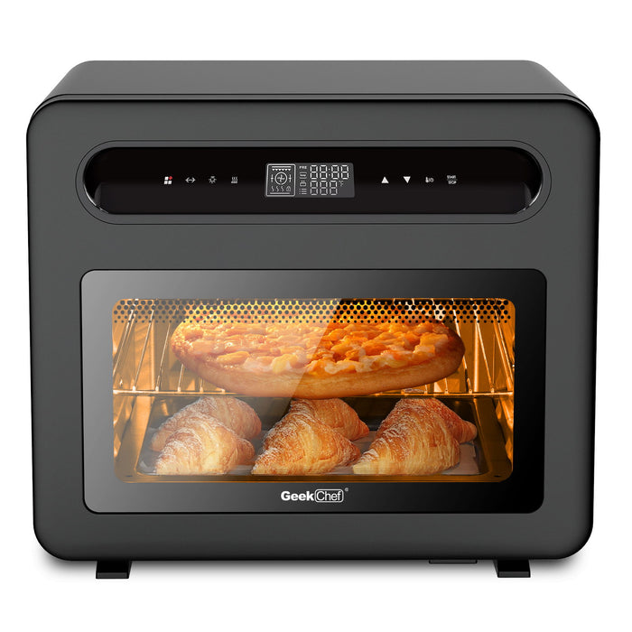 Geek Chef Steam Air Fryer Toast Oven Combo, 26 Qt Steam Convection Oven Countertop, 50 Cooking Pre Sets, With 6 Slice Toast, 12" Pizza, Black Stainless Steel