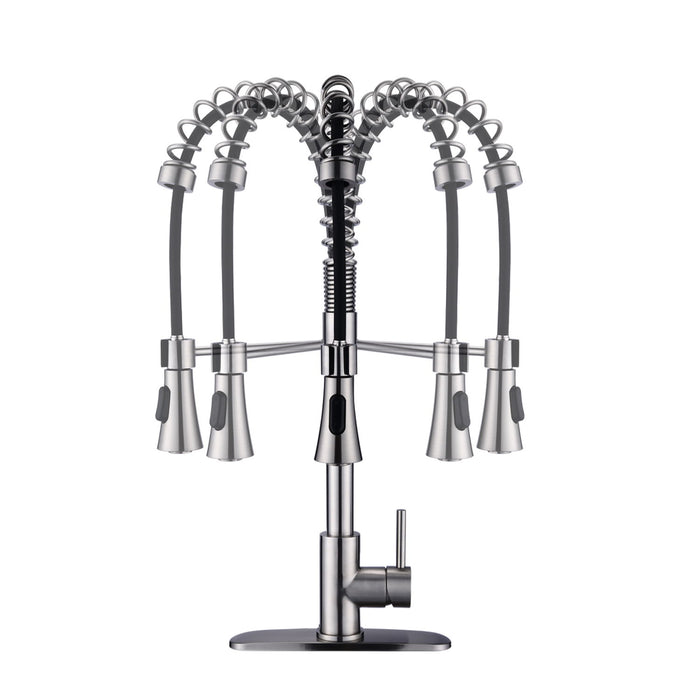Commercial Modern Single Handle Spring High Arc Kitchen Faucet Brushed Nickel