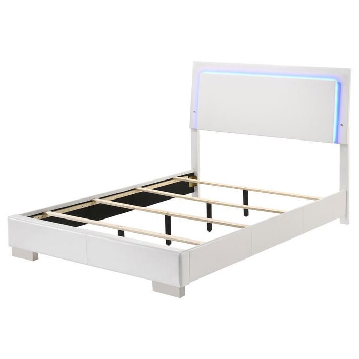 Felicity - High Headboard Panel Bed with LED Lighting Unique Piece Furniture